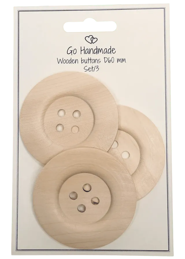 Go Handmade Holzknöpfe 60 mm 3 Stück Deko