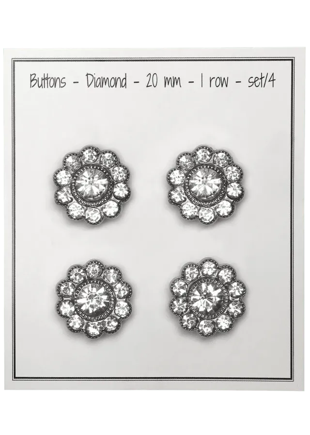Go Handmade Diamond Knöpfe Silber 1-reihig 4 Stück