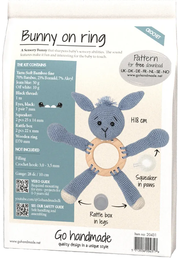 Go Handmade Bunny Häkelset jeansblau 18cm am Holzring