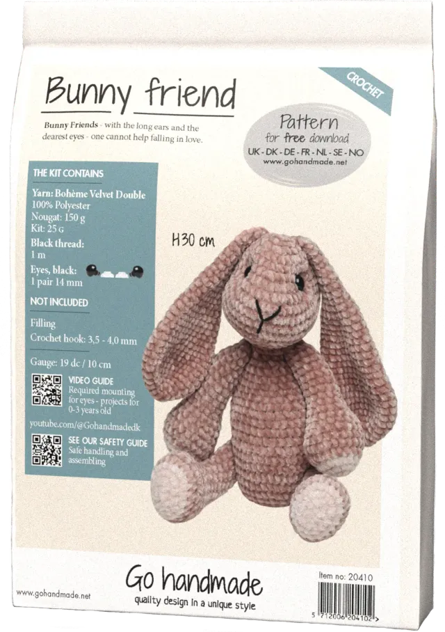 Go Handmade Bunny Friend Häkelhase 30 cm Nougat Set