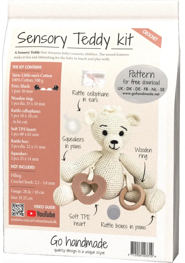 Go Handmade Sensory Teddy Häkelkit Off White Baumwolle
