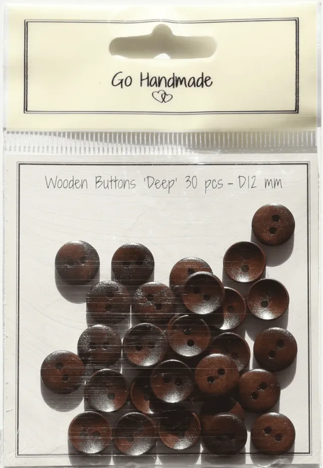 Go Handmade Deep Holzknöpfe braun 12 mm 30 Stück