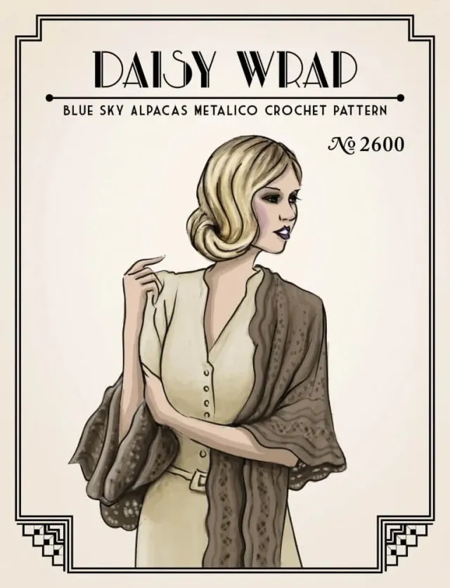 Blue Sky Fibers Classic Daisy Wrap 2600 Häkelanleitung Wellenmuster