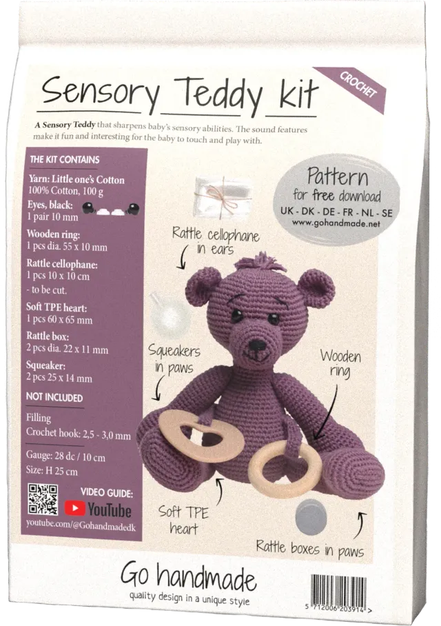 Go Handmade Sensory Teddy Häkelset dunkellila Baumwolle