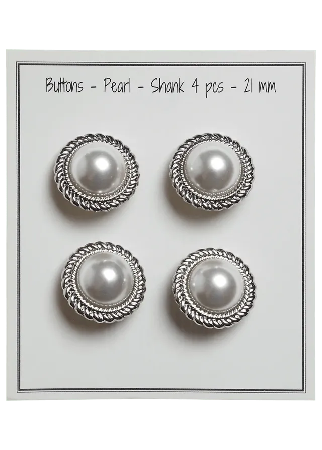 Go Handmade Pearl 21 mm Knöpfe Silber 4 Stk Perlmutt