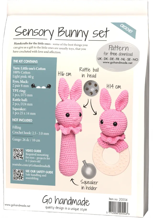 Go Handmade Sensory Bunny Häkelset Hase Rosa Greifring