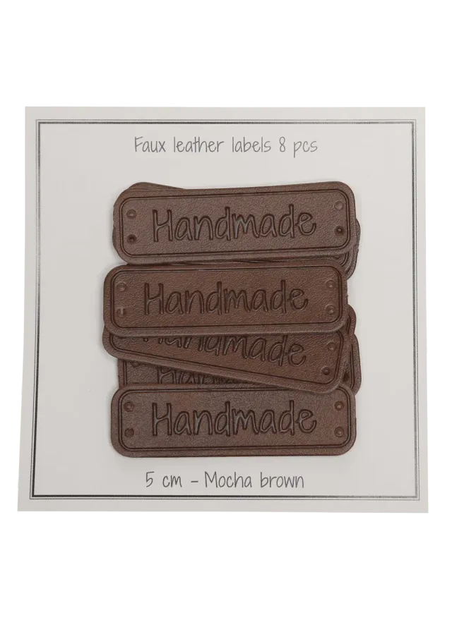 Go Handmade Kunstlederlabel handmade mocca 5x1,5cm 8 Stück