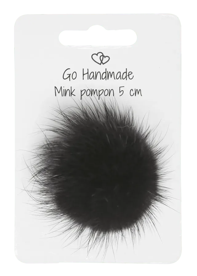 Go Handmade Nerz Bommel naturschwarz 5 cm Gummi